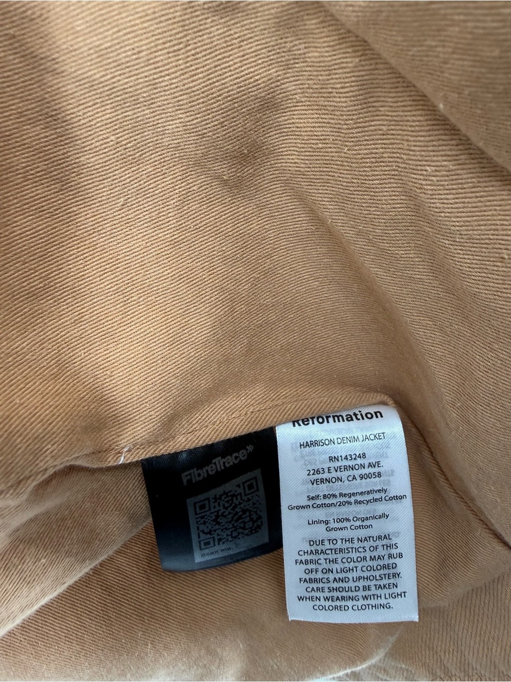 Reformation Harrison Denim Jacket Alder Tan Corduroy Collar XS - Picture 4 of 4